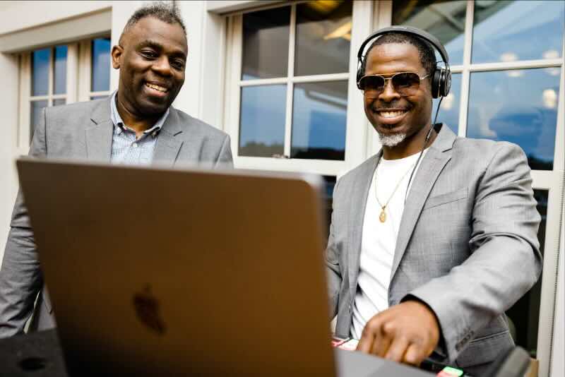 DJ Lenard cueing up the next song